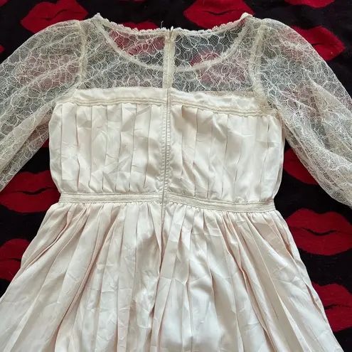 Japan Kawaii Beige Lace Floral Long Sleeve Dress S