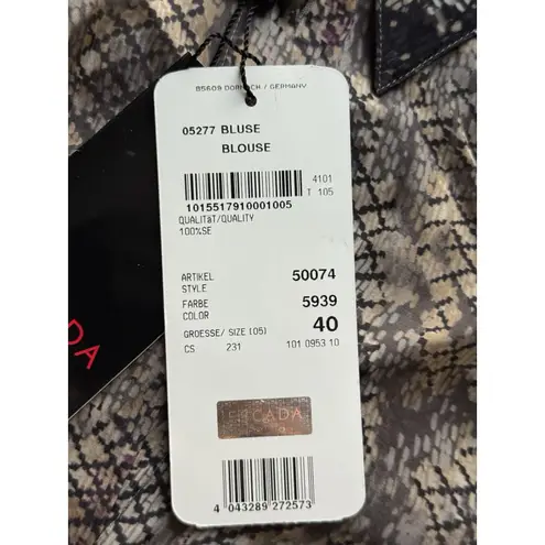 NWT ESCADA Silk Blouse Womens 40 (Medium) Brown Snake Print Button Up Shirt Top