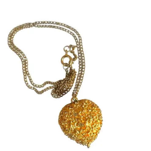 Viviane Woodard Primeval Perfume Locket Heart Pendant w/ Rhinestones, Gold