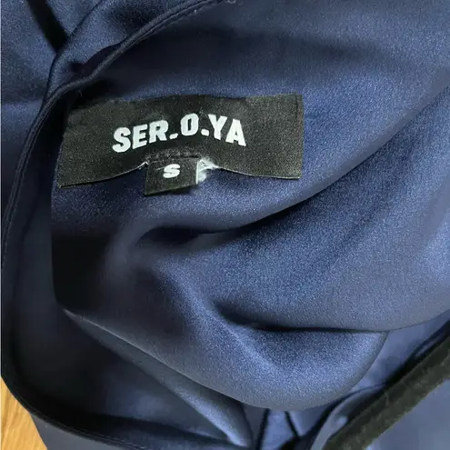 SER.O.YA Davina Satin Mini Dress in Navy Size Small Blue
