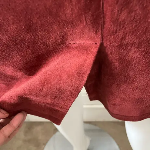 Vintage 80s crimson red suede leather straight fitted snap button pencil skirt 9 Size 10