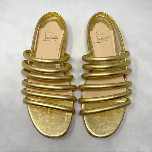 Christian Louboutin  Vildo Metallic Gold Strappy Slingback Flat Sandals Shoes 36