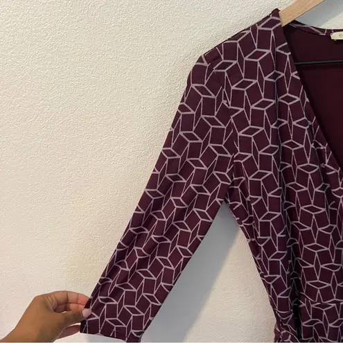 41 Hawthorn Purple Geometric Printed 3/4 Sleeve V Neck Faux Wrap Dress Size S