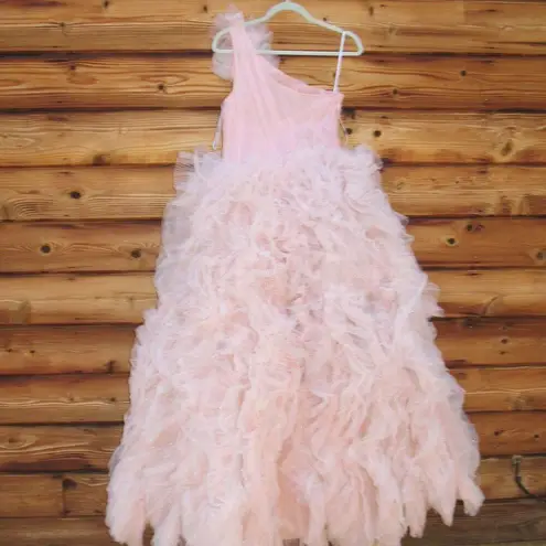 Mac Duggal 20576 Womens Pink One Shoulder Glitter Tulle Gown Dress