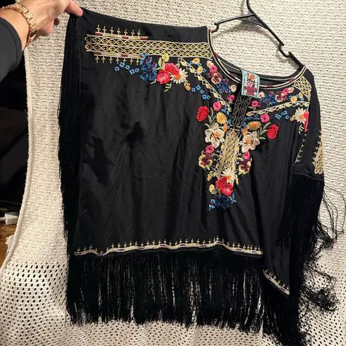 Johnny Was Embroidered Black Floral Women's Top