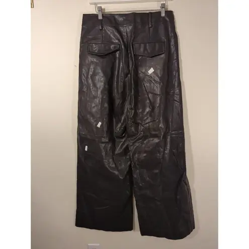 Line and Dot RTR Sz L Black Mika Faux Leather Wide cargo Leg High Waisted Pants