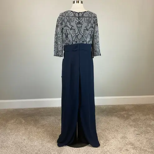 JS Collections Embroidered Chiffon Evening Gown Blue Size 10 Formal Dress