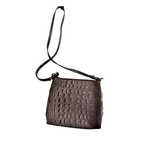 Brahmin Brown Taupe Croc Embossed Leather Crossbody Bag