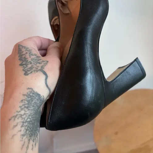 ALLY NYC Designer Shoes Classic 3 Inch Block Heel Pumps Leather Sz 6.5 Black