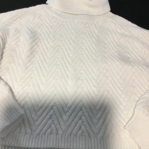 Hera Collection Womens Cream Textured Chevron Knit Turtleneck Cropped Sweater Cozy Chic size L
