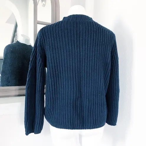 Rebecca Taylor Ribbed Navy Sweater Mock Neck Wool Blend Size L NWT $295