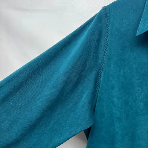 Tan Jay Vintage Faux Suede Women's Shacket Shirt Size 14 Teal Blue