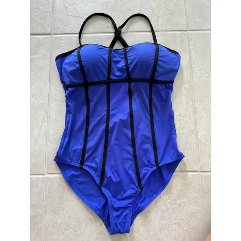 JAG Swimsuit Womens 12 Blue Black One Piece Slimming Beach Coastal Tropical Swim