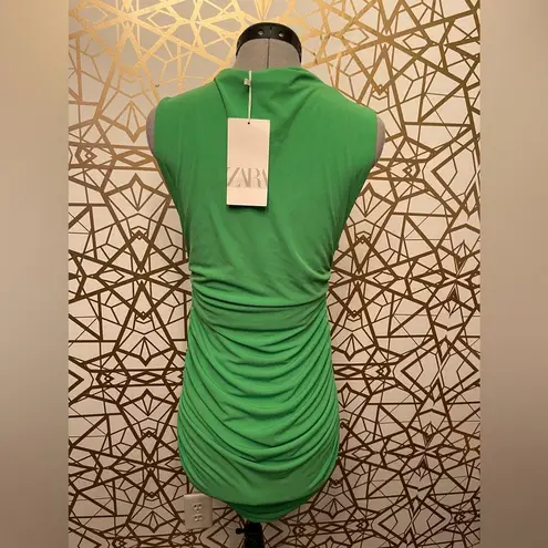 ZARA 🌹 BNWT Green Sleeveless Ruched Bodycon Mini Dress Size M