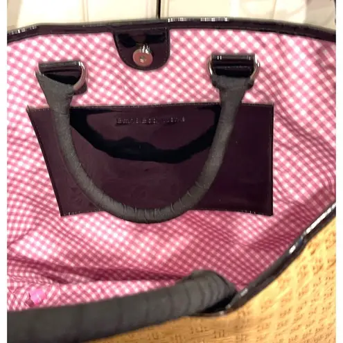 Bath & Body Works Straw Tote Bag Black Handles Bow Removable Strap Summer Travel