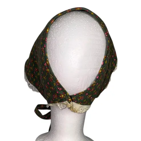 Handmade Vintage Prairie Dress Bonnet w Lace Eyelet Detailing Long Sleeve Floral