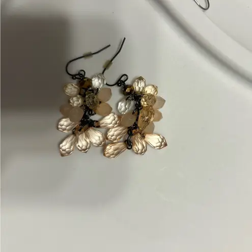 Beaded Flower Earrings Bracelet Set Pink Rhinestone Stretch Boho Jewelry