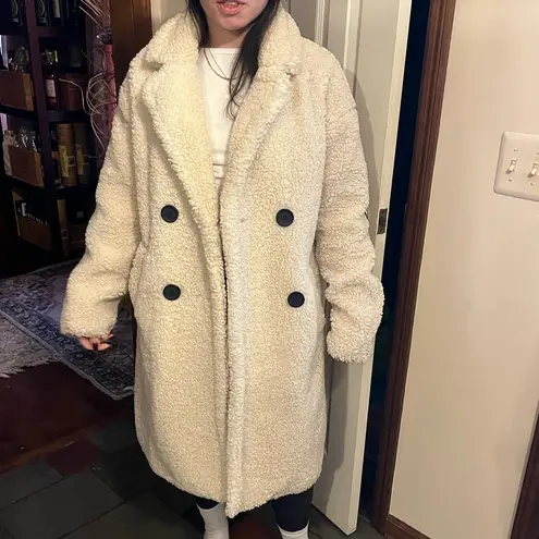 Bershka  Cream Teddy Jacket with Black Buttons