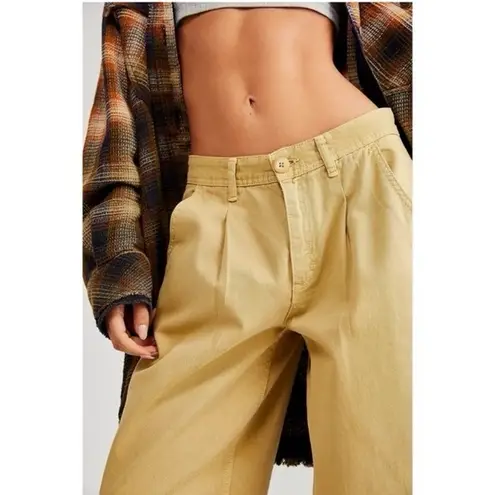 Free People  Cya Later Skate Slouchy Pleats Copper Yellow Trouser Chino Pants
