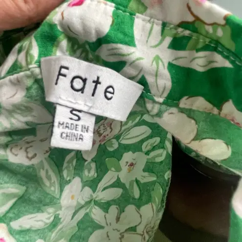 Fate Green Floral Dress Size Small Short Lightweight Cotton Ruffle Sleeve
