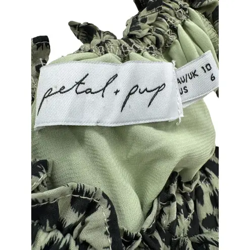 Petal and Pup Womens Olive Green Leopard Pattern Ruffle Off Shoulder Midi Dress 6