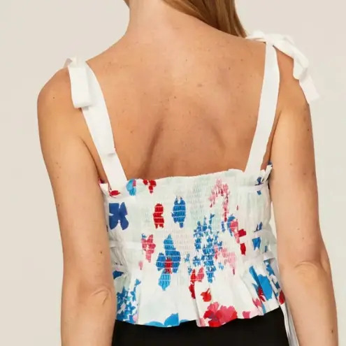 Peter Som Collective Floral Ruffle Tie Shoulder Poppy Smocked Crop Top Size 10