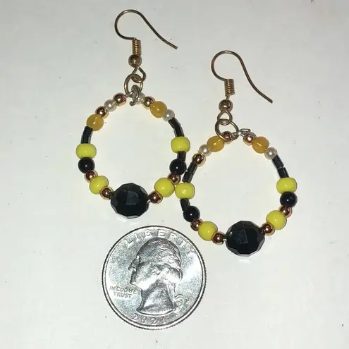 Yellow and Black Boho Beaded Earrings