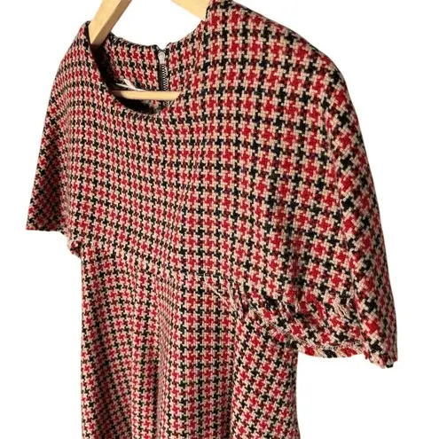 Hache Houndstooth Wool Blend Tweed Cape Dress Size 40/4 Made in Italy Academia Black