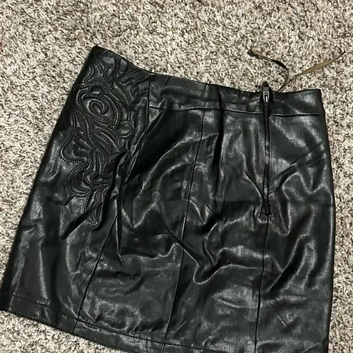 Pleather Western Embroidered Leather Style Mini Skirt