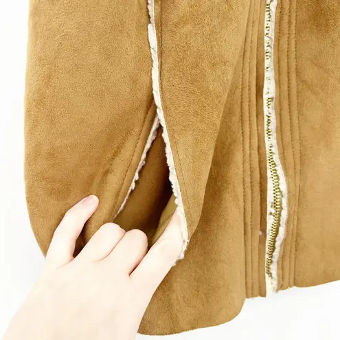 Michael Kors Womens Winter Full Zip Faux Suede Fleece Sherpa Lined Vest Size L Brown Size L