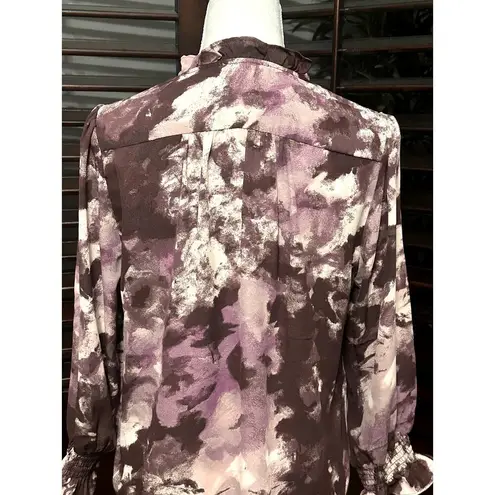 Cooper and Ella  Women's Ruffle Neck Long Sleeve Purple Abstract Blouse S NWT