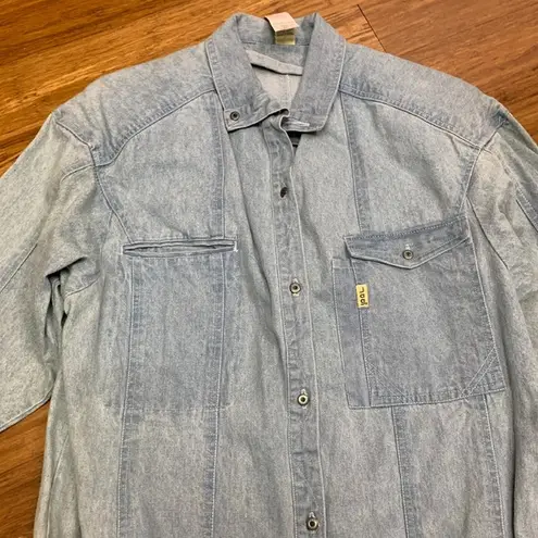 Vintage Jag Denim Dress Womens Small Blue Long Sleeve Button Front Light Wash