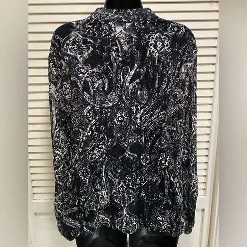 Christopher & Banks Paisley Lace Button Up Light Jacket Size L Black/White Long