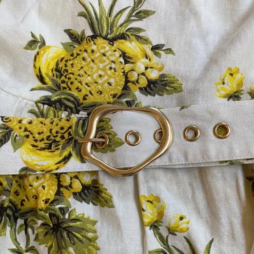 Tahari Pineapple Linen Blend Pineapple Strapless Midi Dress 8 NWT