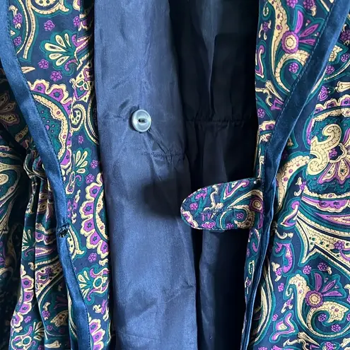 Diane Gilman Vintage silk navy, purple, and green paisley robe
