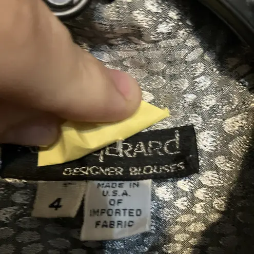 Alain Gerard Women's Snake Skin Blouse, Size 4 Silver Gray Top, Button Front Top