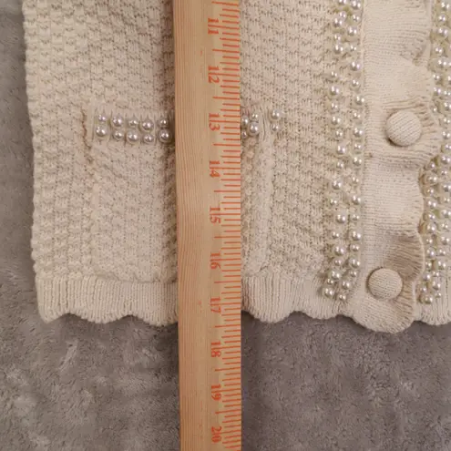House of Harlow 1960 Cream Pearl Trim Long Sleeve Cardigan Women's Small