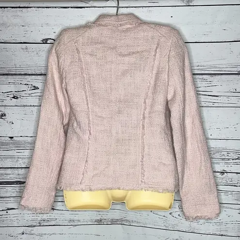 Belle Vere Size S Pink Tweed Fringe Trim Moto Blazer Jacket