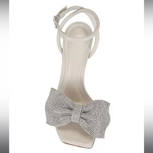 Schutz NEW NIB Mila Rhinestone Bow Heel Sandal In Pearl