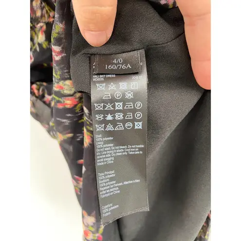 All Saints Hali Skit Floral Print Ruffle Black Mini Dress Size 0