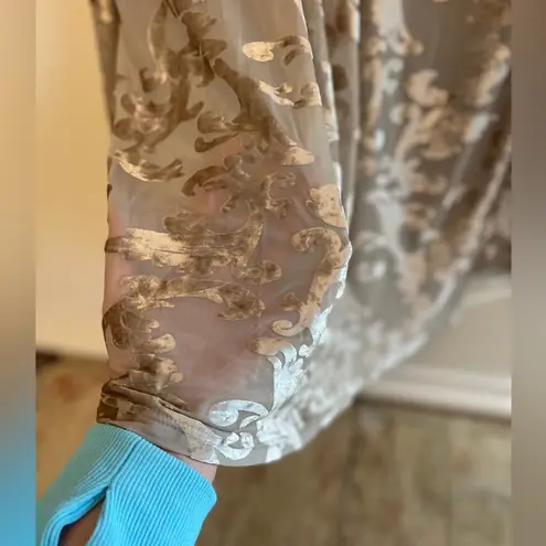 Indigo Soul Velvet Burnout Tunic Top Taupe Embellished Boho Holiday Festival