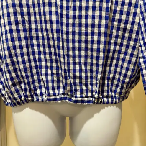 Cherish Gingham Floral Embroidered Top Blue Check — Fits Medium