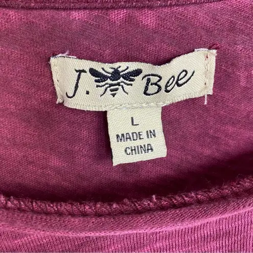 J. Bee Mixed Media Drop Waist Scarf Hem Knit Tunic Shirt Large Purple