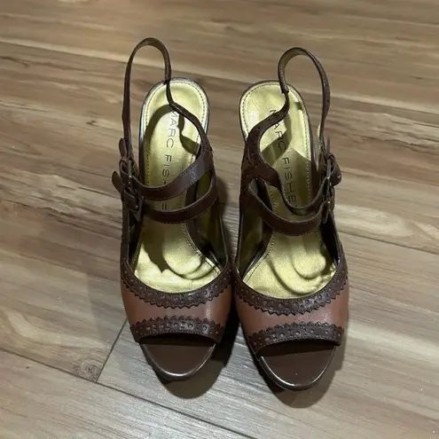 Marc Fisher  Brown Platform Heeled Slingback Vintage Styled Size 6 thumbnail 2