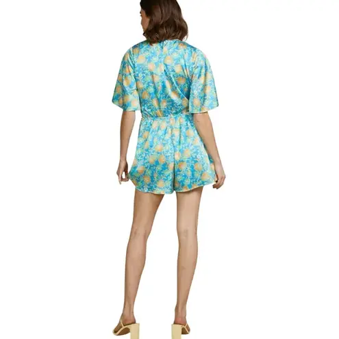 Skies Are Blue Anthropologie Aquatic Floral Tropical Surplice Romper Size M