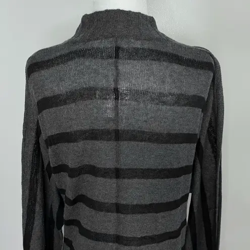 LA Made New  Striped Cardigan Sweater Cotton Rounded Hem Hook Closure