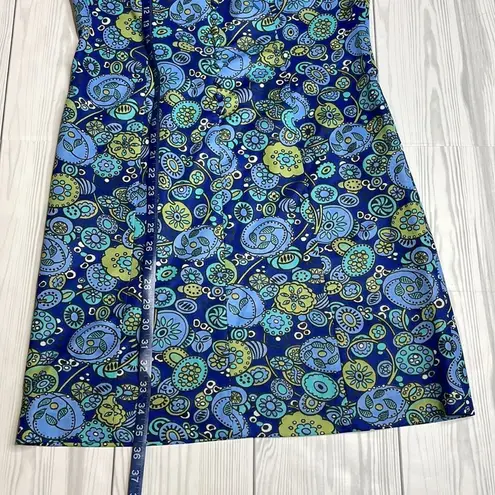 Vintage Blue 70s  and green floral mock neck mini dress large