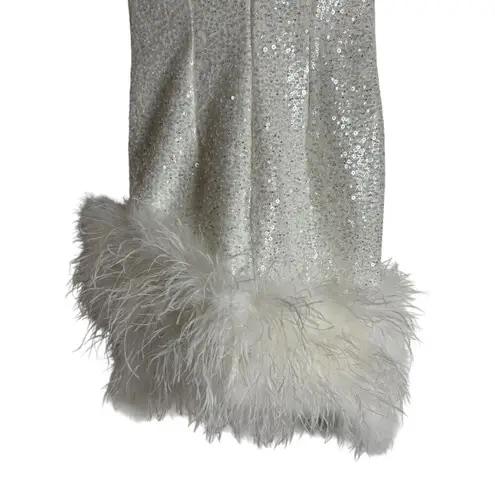 Nadine Merabi Evie White Sequined Feather Hem Sleeveless Asymmetric Mini Dress S