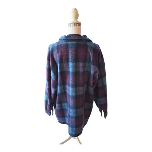 New York Jeans Blue Plaid Fleece Jacket Oversized Shirt Size L