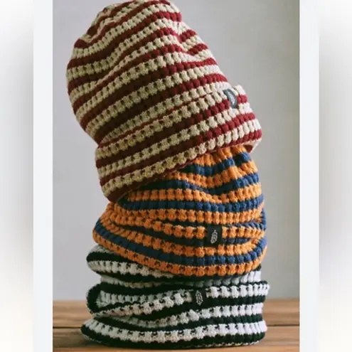 Free People Stripe It Up Cool Down Beanie in Varsity Orange OS NWT Retail $28
